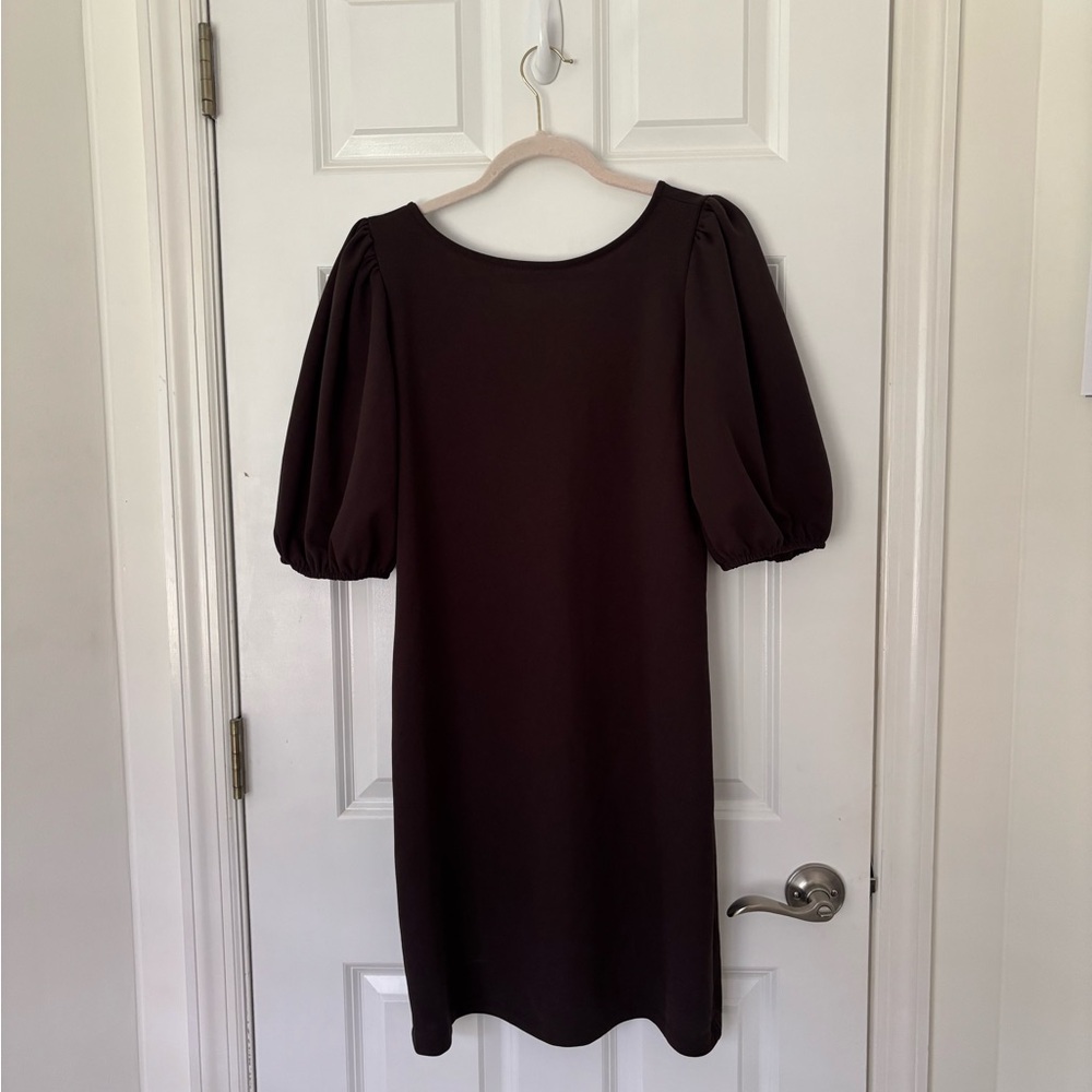 Puff-Sleeve Mini Dress in Dark Brown